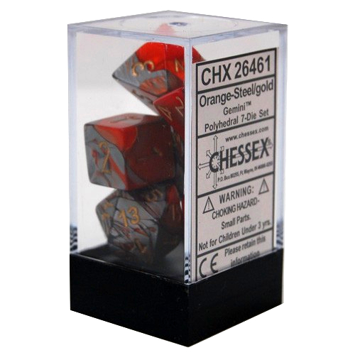 Chessex - 7 Des Polyderiques (Orange Steel / Gold)